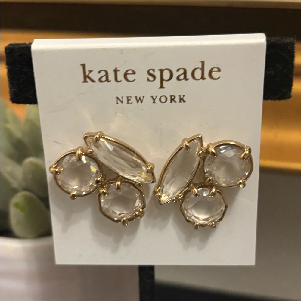 Kate Spade Gold Clear Cluster Earrings NWT